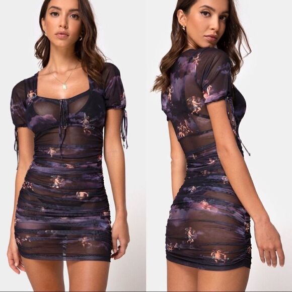 Women’s XXS  MOTEL Urban Outfitters Guenetta Dark Angel Mesh Mini Dress NWT - Picture 1 of 5
